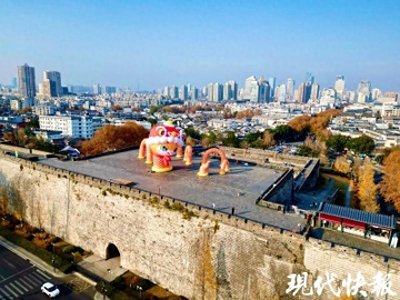 ​“蛇宝宝”爬上南京中华门，萌到你了吗？